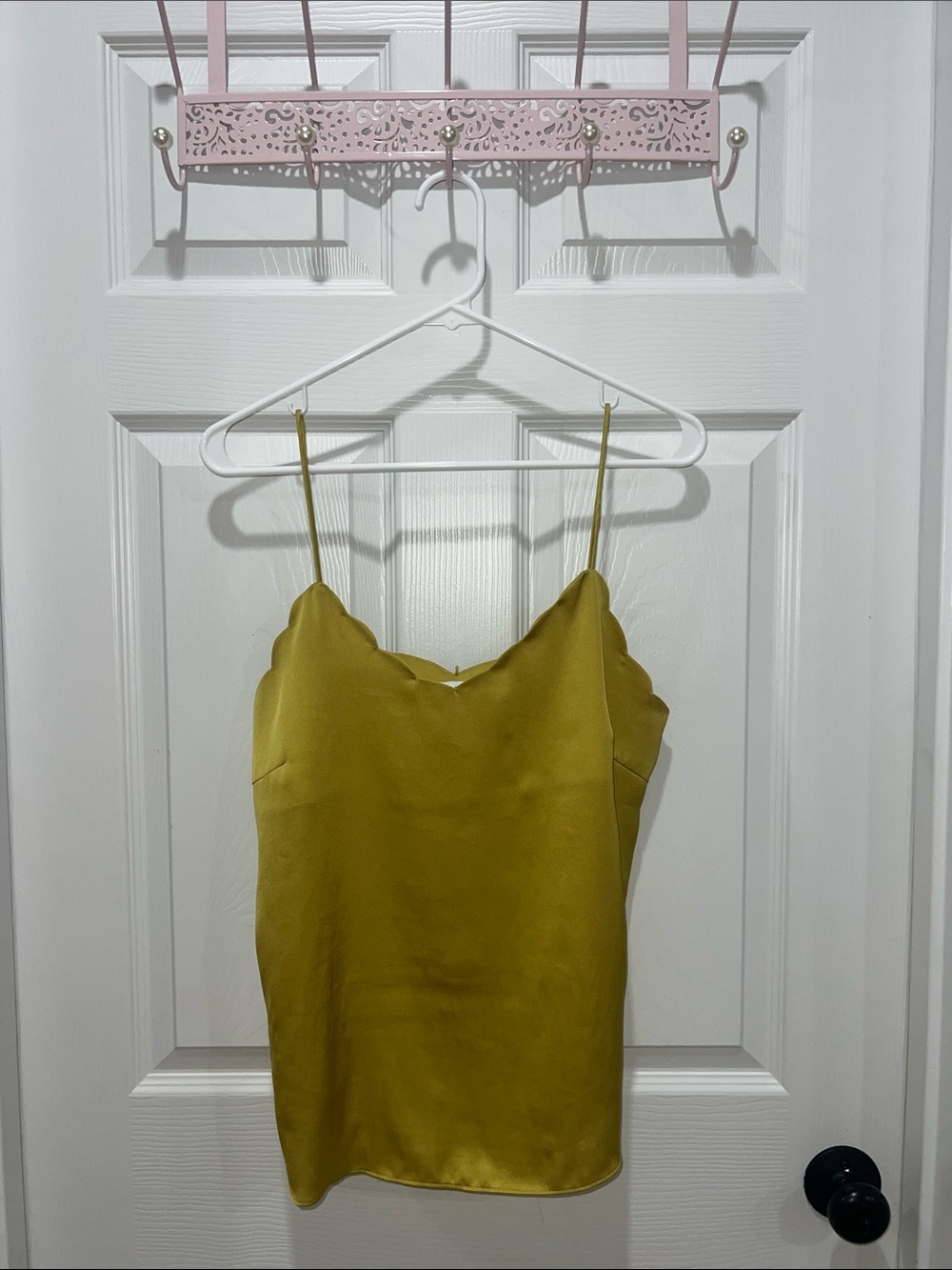 Satin Scallop Neck Cami in Mustard Yellow